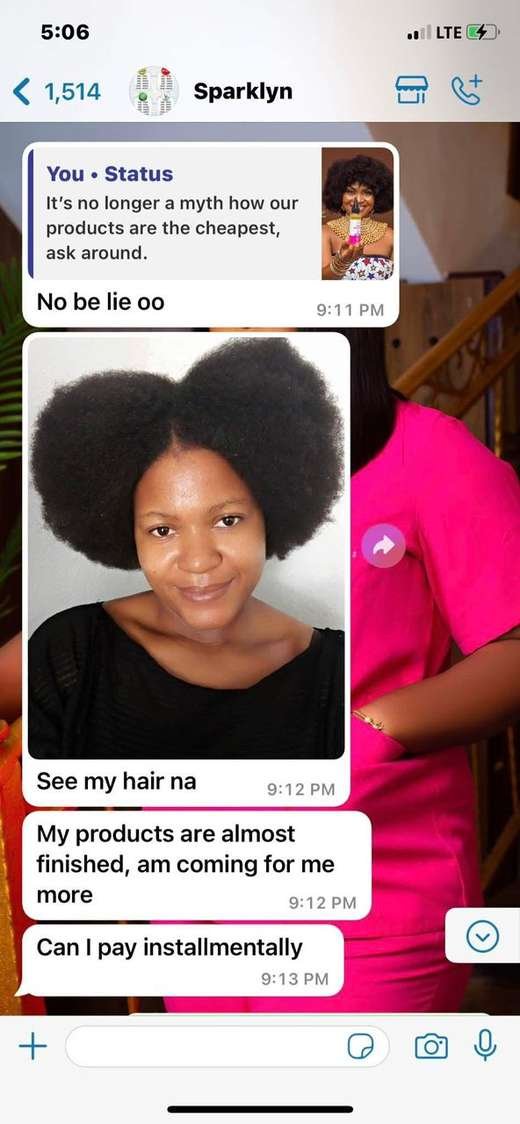 Customer WhatsApp message